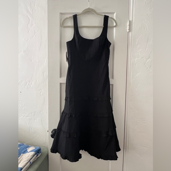 NWT Anthropologie Blythe Square Neck Tiered Ruffle A-line Midi Dress Black XXSP - Picture 10 of 14